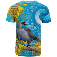 New Zealand Kokako Bird T Shirt Maori Koru With Kowhai Flowers LT05 - Polynesian Pride