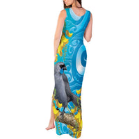 New Zealand Kokako Bird Tank Maxi Dress Maori Koru With Kowhai Flowers LT05 - Polynesian Pride