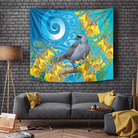 New Zealand Kokako Bird Tapestry Maori Koru With Kowhai Flowers - Polynesian Pride