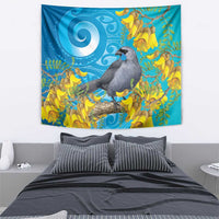 New Zealand Kokako Bird Tapestry Maori Koru With Kowhai Flowers - Polynesian Pride