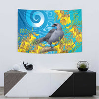New Zealand Kokako Bird Tapestry Maori Koru With Kowhai Flowers - Polynesian Pride