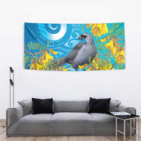 New Zealand Kokako Bird Tapestry Maori Koru With Kowhai Flowers - Polynesian Pride