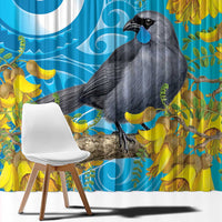 New Zealand Kokako Bird Window Curtain Maori Koru With Kowhai Flowers LT05 - Polynesian Pride