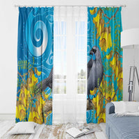 New Zealand Kokako Bird Window Curtain Maori Koru With Kowhai Flowers LT05 - Polynesian Pride