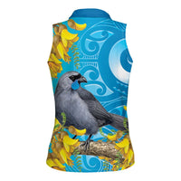 New Zealand Kokako Bird Women Sleeveless Polo Shirt Maori Koru With Kowhai Flowers LT05 - Polynesian Pride