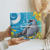 New Zealand Kokako Bird Wrapping Paper Maori Koru With Kowhai Flowers LT05 - Polynesian Pride