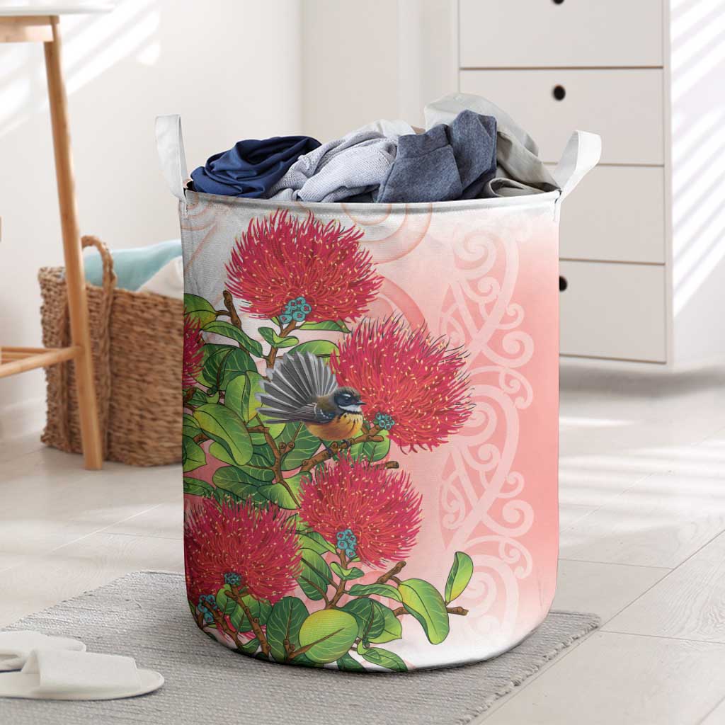 New Zealand Fantail Laundry Basket Maori Koru With Pohutukawa Flowers LT05 Red - Polynesian Pride
