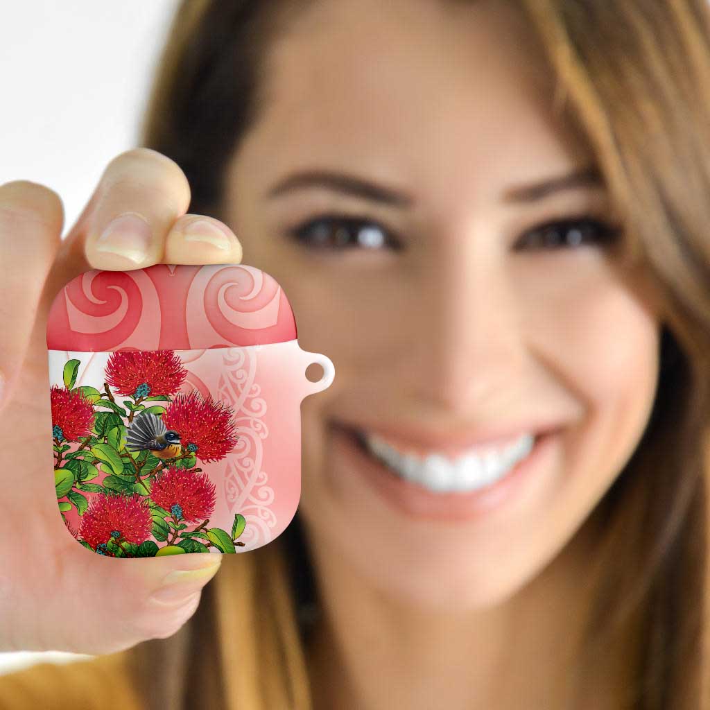 New Zealand Fantail AirPods Case Maori Koru With Pohutukawa Flowers LT05 - Polynesian Pride