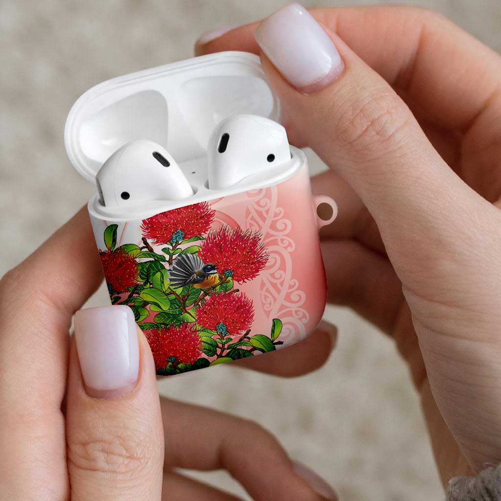 New Zealand Fantail AirPods Case Maori Koru With Pohutukawa Flowers LT05 - Polynesian Pride