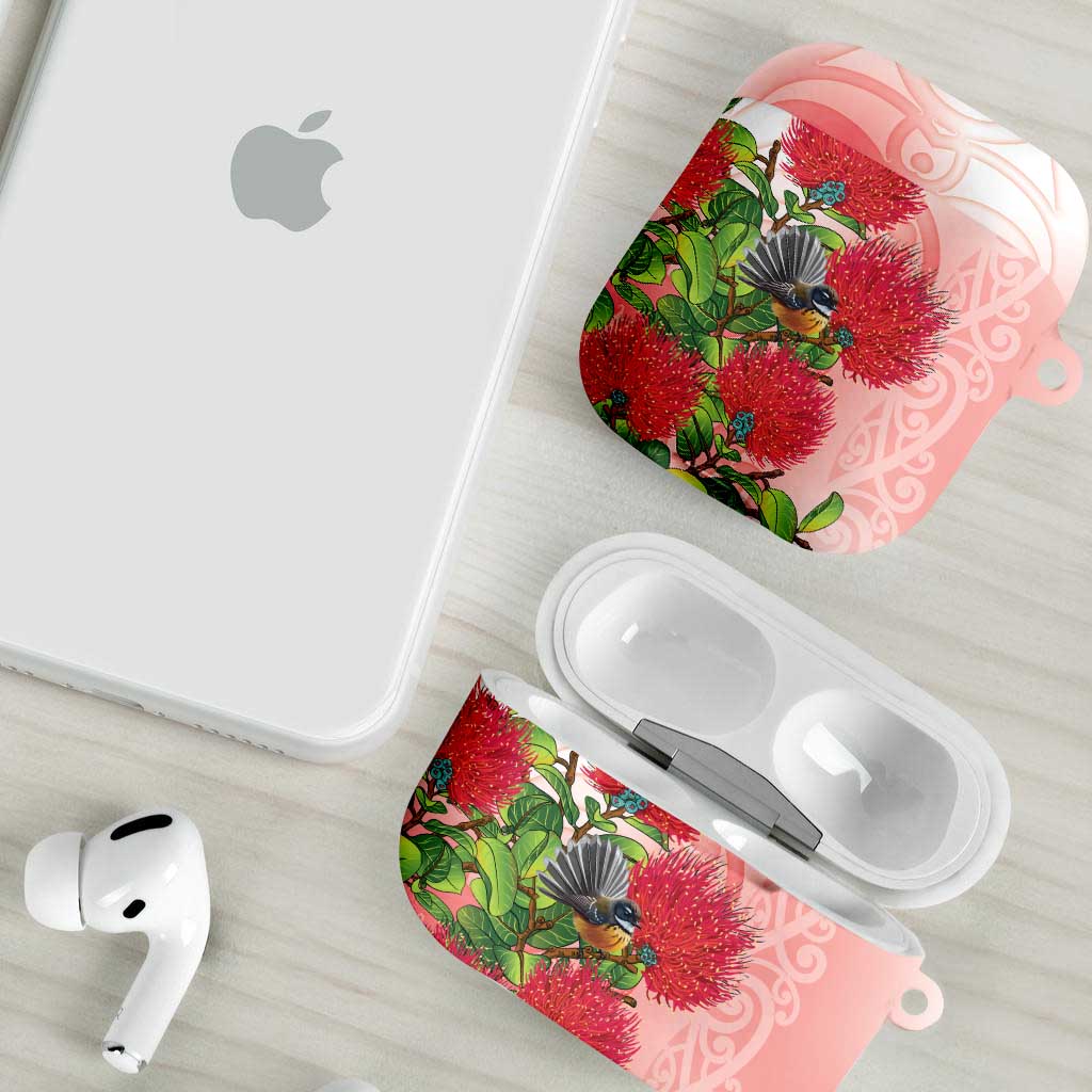 New Zealand Fantail AirPods Case Maori Koru With Pohutukawa Flowers LT05 - Polynesian Pride