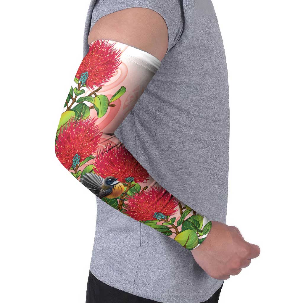 New Zealand Fantail Arm Sleeves Maori Koru With Pohutukawa Flowers LT05 - Polynesian Pride