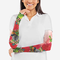 New Zealand Fantail Arm Sleeves Maori Koru With Pohutukawa Flowers LT05 - Polynesian Pride