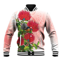New Zealand Fantail Baseball Jacket Maori Koru With Pohutukawa Flowers LT05 Unisex Red - Polynesian Pride