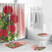 New Zealand Fantail Bathroom Set Maori Koru With Pohutukawa Flowers LT05 Bathroom Set (4 pcs) Red - Polynesian Pride