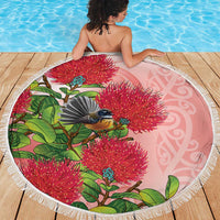 New Zealand Fantail Beach Blanket Maori Koru With Pohutukawa Flowers LT05 - Polynesian Pride