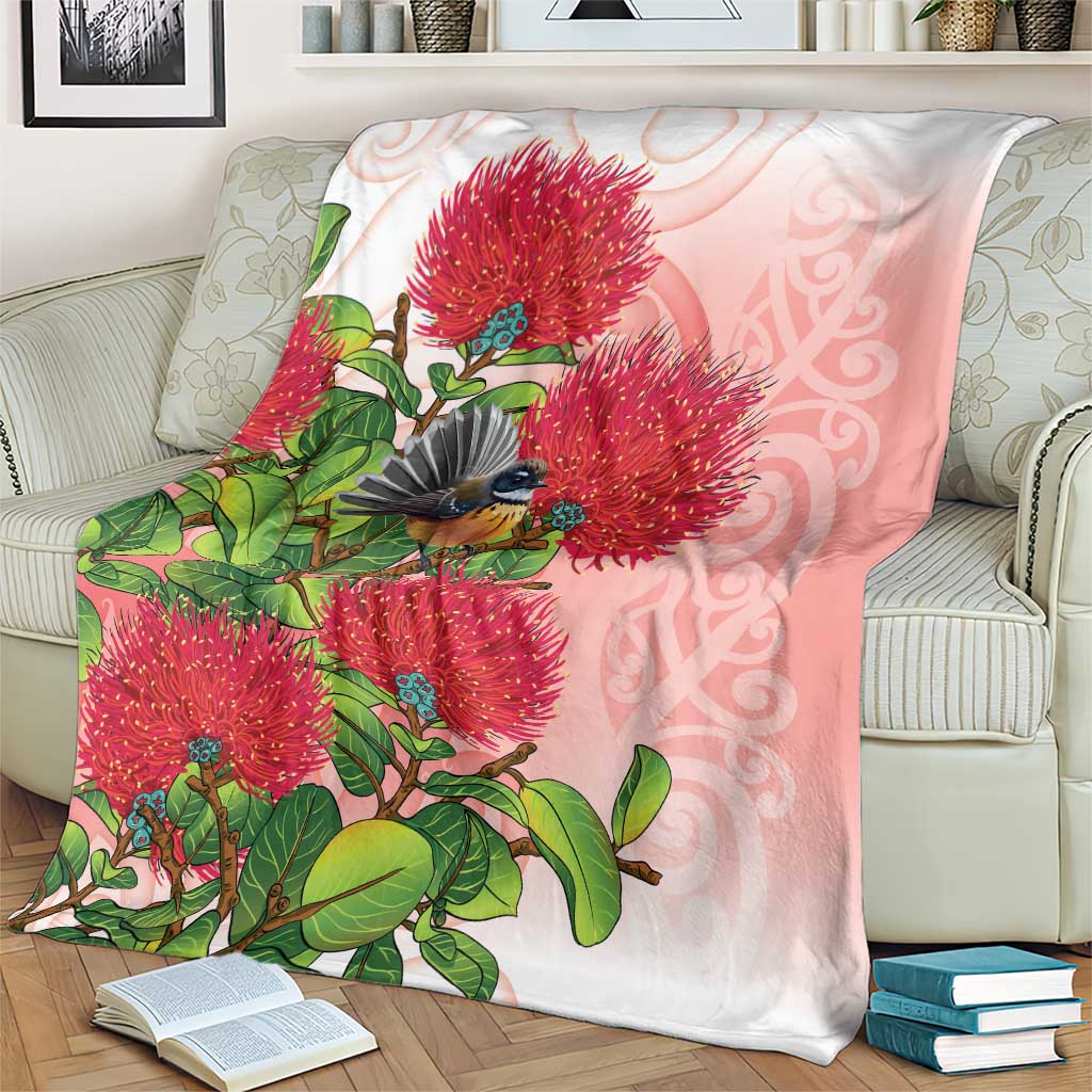 New Zealand Fantail Blanket Maori Koru With Pohutukawa Flowers LT05 - Polynesian Pride