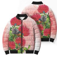 New Zealand Fantail Bomber Puffer Jacket Maori Koru With Pohutukawa Flowers LT05 - Polynesian Pride