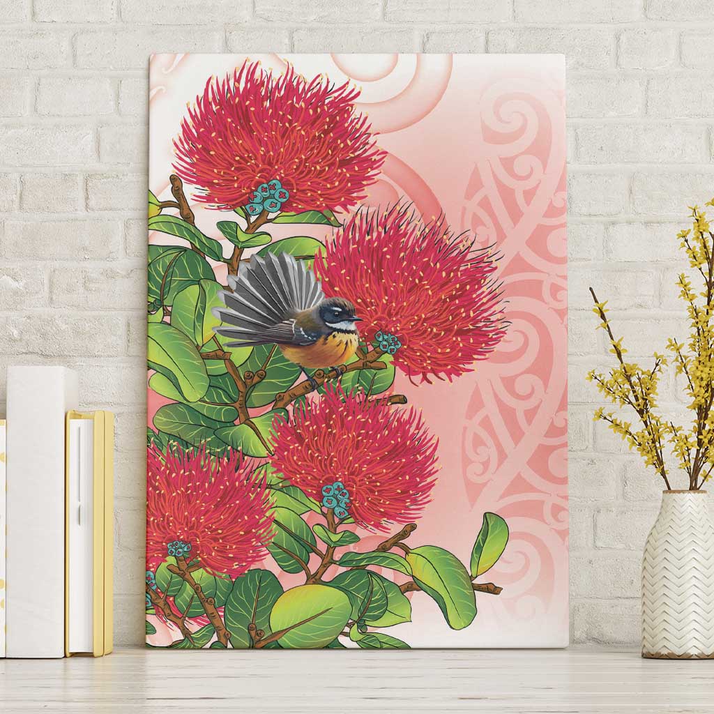 New Zealand Fantail Canvas Wall Art Maori Koru With Pohutukawa Flowers LT05 Without Frame Red - Polynesian Pride