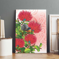 New Zealand Fantail Canvas Wall Art Maori Koru With Pohutukawa Flowers LT05 - Polynesian Pride