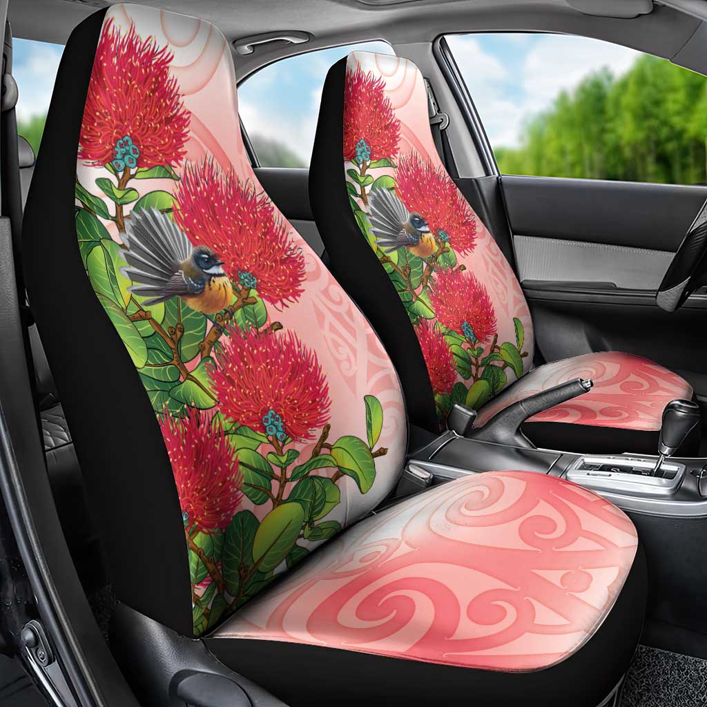 New Zealand Fantail Car Seat Cover Maori Koru With Pohutukawa Flowers LT05 - Polynesian Pride