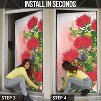 New Zealand Fantail Door Cover Maori Koru With Pohutukawa Flowers LT05 - Polynesian Pride
