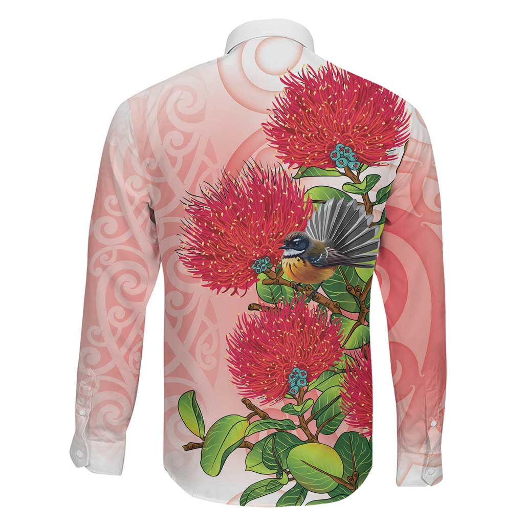 New Zealand Fantail Family Matching Long Sleeve Bodycon Dress and Hawaiian Shirt Maori Koru With Pohutukawa Flowers LT05 - Polynesian Pride