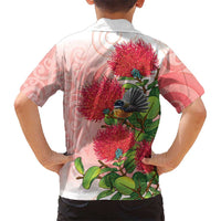 New Zealand Fantail Family Matching Off Shoulder Maxi Dress and Hawaiian Shirt Maori Koru With Pohutukawa Flowers LT05 - Polynesian Pride