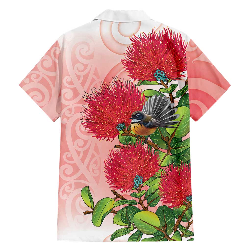 New Zealand Fantail Family Matching Off Shoulder Maxi Dress and Hawaiian Shirt Maori Koru With Pohutukawa Flowers LT05 - Polynesian Pride