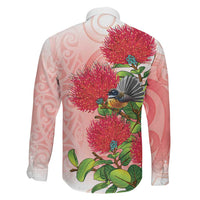 New Zealand Fantail Family Matching Tank Maxi Dress and Hawaiian Shirt Maori Koru With Pohutukawa Flowers LT05 - Polynesian Pride