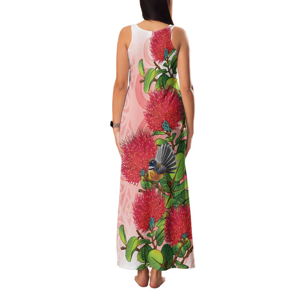 New Zealand Fantail Family Matching Tank Maxi Dress and Hawaiian Shirt Maori Koru With Pohutukawa Flowers LT05 - Polynesian Pride