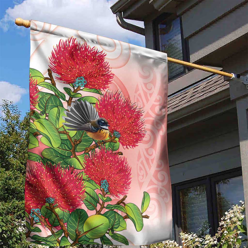 New Zealand Fantail Garden Flag Maori Koru With Pohutukawa Flowers LT05 - Polynesian Pride