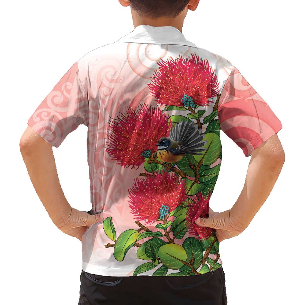 New Zealand Fantail Hawaiian Shirt Maori Koru With Pohutukawa Flowers LT05 - Polynesian Pride