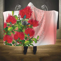 New Zealand Fantail Hooded Blanket Maori Koru With Pohutukawa Flowers LT05 - Polynesian Pride