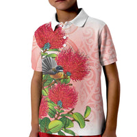 New Zealand Fantail Kid Polo Shirt Maori Koru With Pohutukawa Flowers LT05 Kid Red - Polynesian Pride