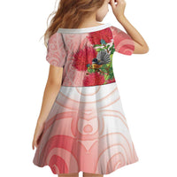 New Zealand Fantail Kid Short Sleeve Dress Maori Koru With Pohutukawa Flowers LT05 - Polynesian Pride