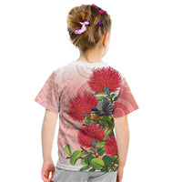 New Zealand Fantail Kid T Shirt Maori Koru With Pohutukawa Flowers LT05 - Polynesian Pride