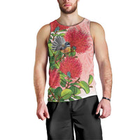 New Zealand Fantail Men Tank Top Maori Koru With Pohutukawa Flowers LT05 - Polynesian Pride
