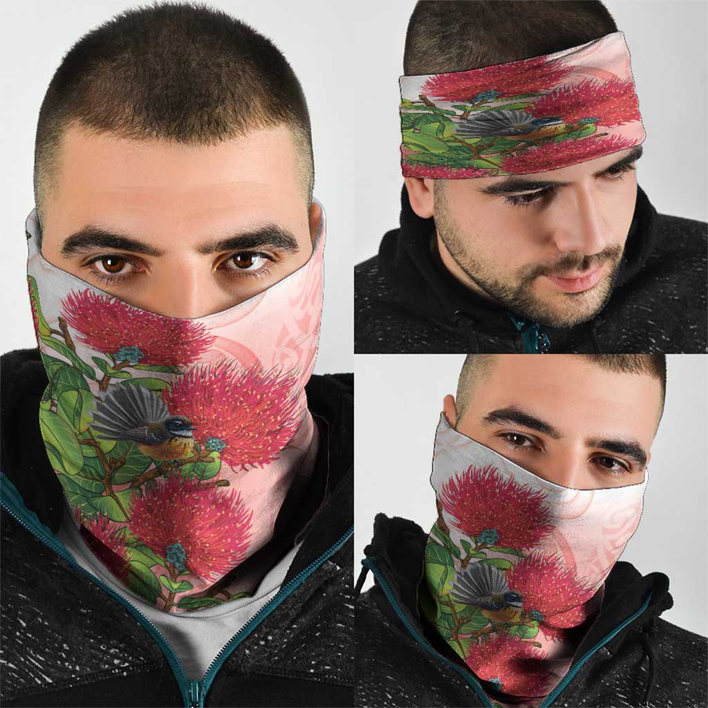 New Zealand Fantail Neck Gaiter Maori Koru With Pohutukawa Flowers LT05 - Polynesian Pride