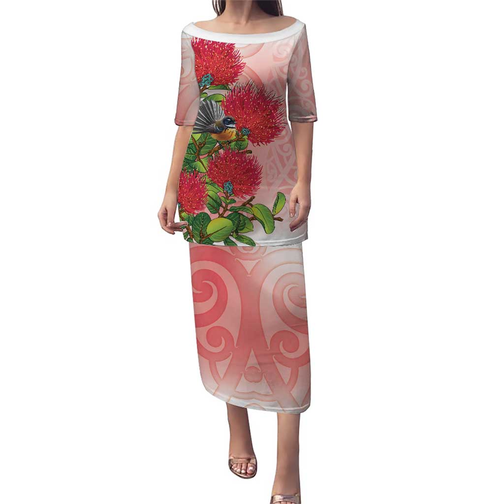 New Zealand Fantail Puletasi Maori Koru With Pohutukawa Flowers - Polynesian Pride