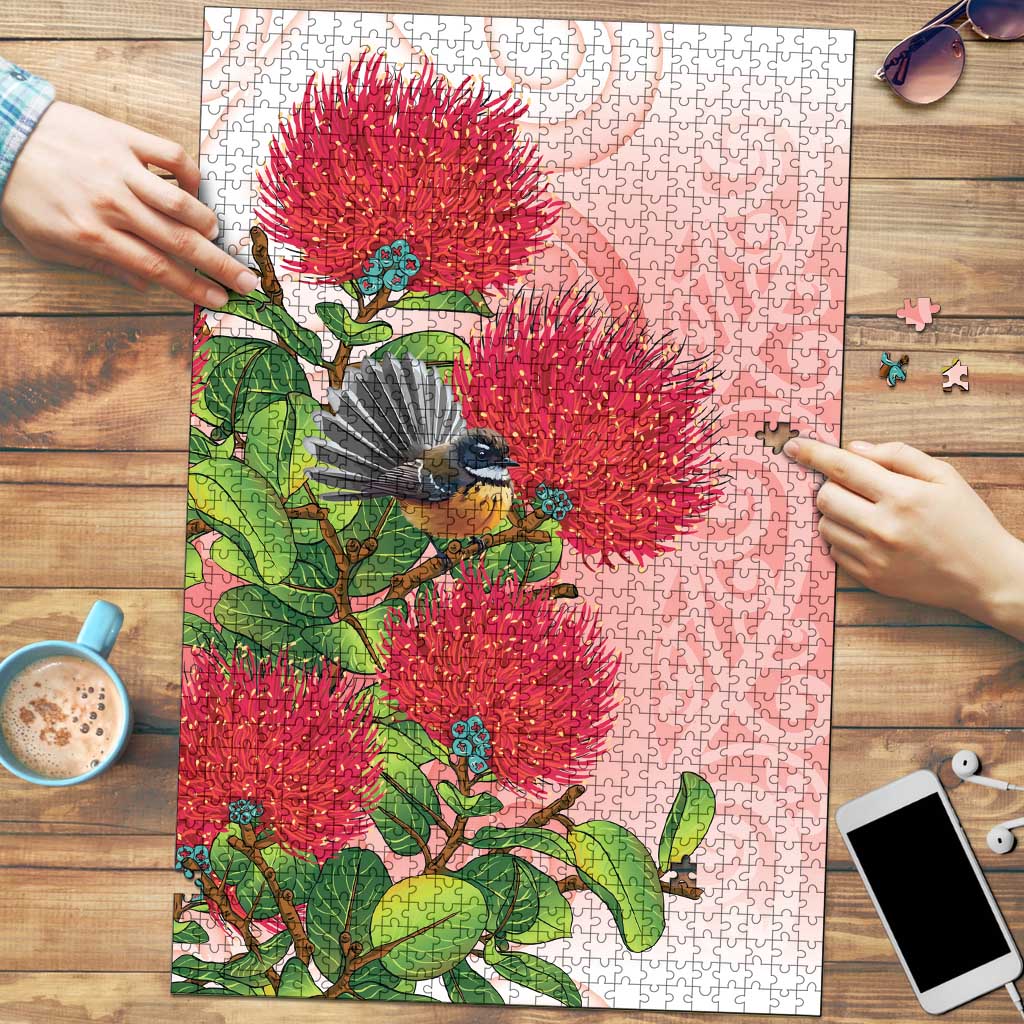 New Zealand Fantail Puzzle Maori Koru With Pohutukawa Flowers LT05 Red - Polynesian Pride