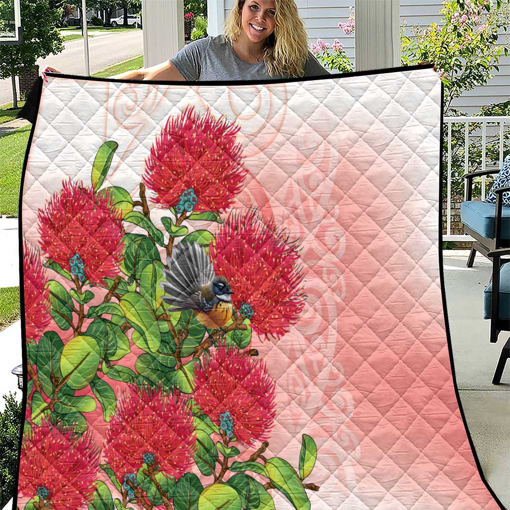 New Zealand Fantail Quilt Maori Koru With Pohutukawa Flowers LT05 Red - Polynesian Pride
