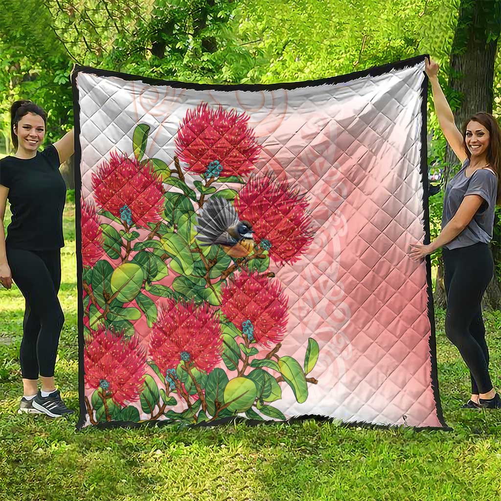 New Zealand Fantail Quilt Maori Koru With Pohutukawa Flowers LT05 - Polynesian Pride