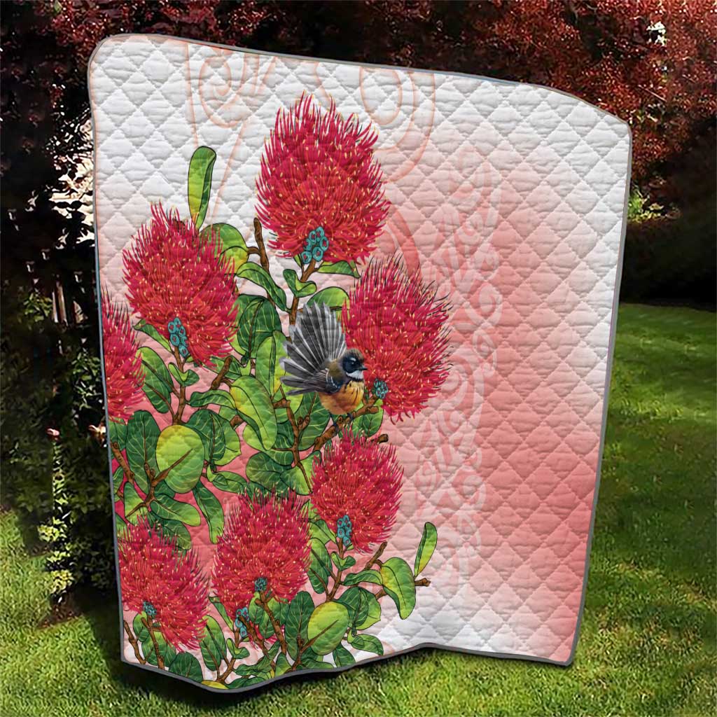 New Zealand Fantail Quilt Maori Koru With Pohutukawa Flowers LT05 - Polynesian Pride