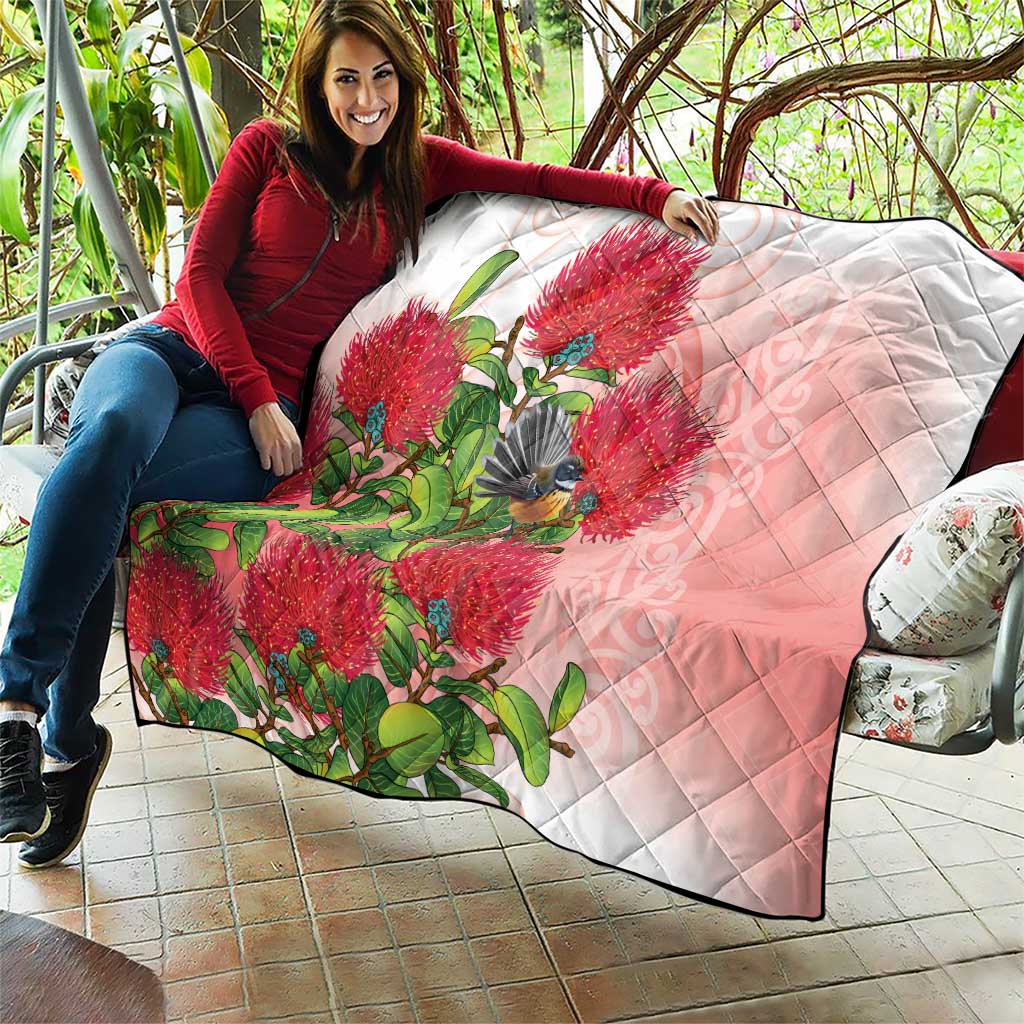 New Zealand Fantail Quilt Maori Koru With Pohutukawa Flowers LT05 - Polynesian Pride