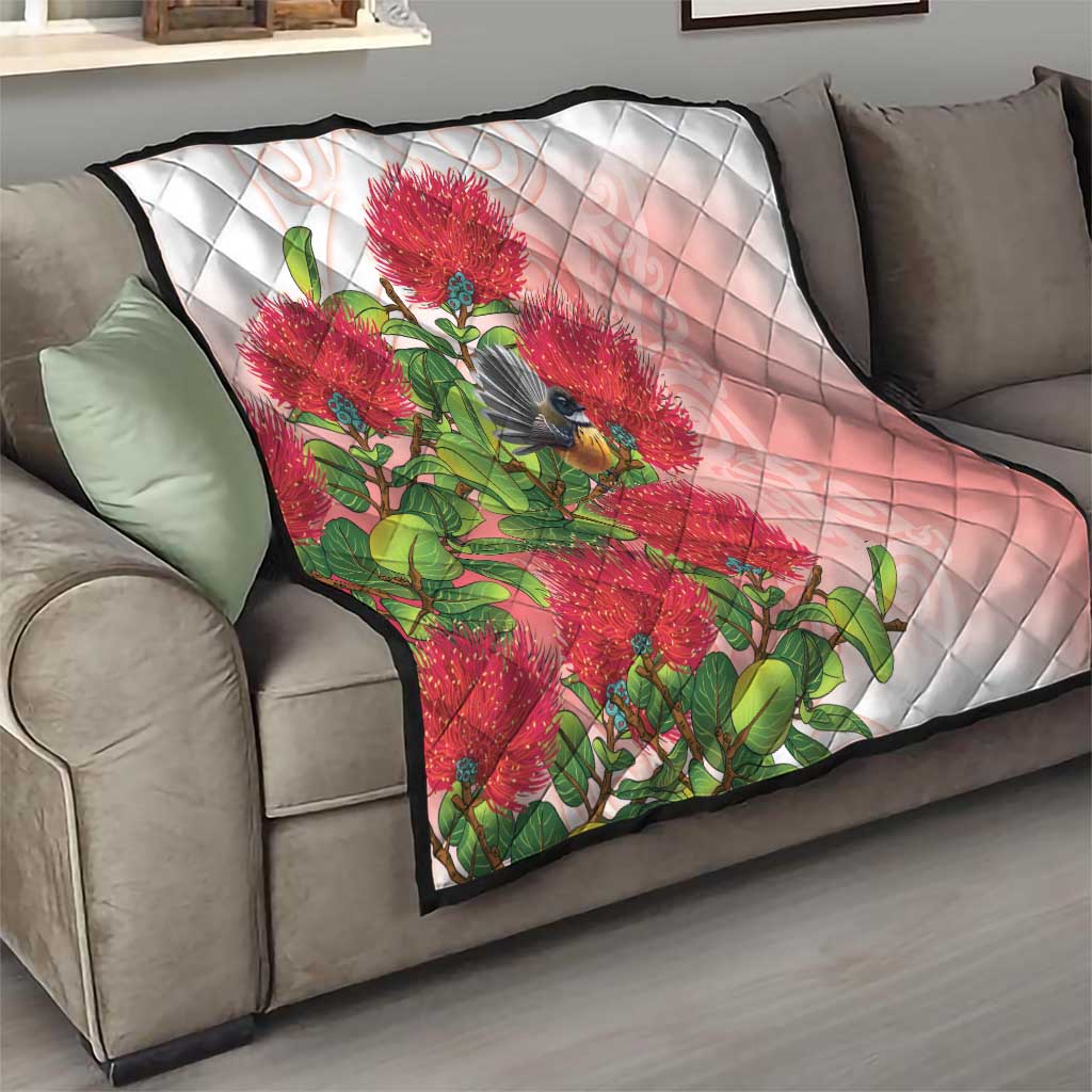 New Zealand Fantail Quilt Maori Koru With Pohutukawa Flowers LT05 - Polynesian Pride