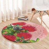 New Zealand Fantail Round Carpet Maori Koru With Pohutukawa Flowers LT05 - Polynesian Pride