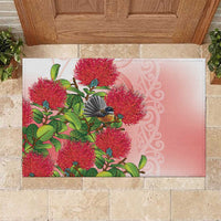 New Zealand Fantail Rubber Doormat Maori Koru With Pohutukawa Flowers LT05 Red - Polynesian Pride