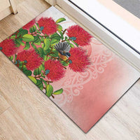 New Zealand Fantail Rubber Doormat Maori Koru With Pohutukawa Flowers LT05 - Polynesian Pride