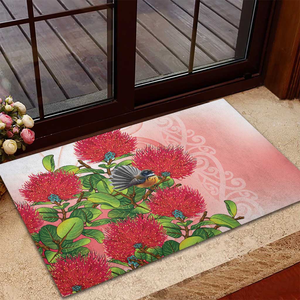 New Zealand Fantail Rubber Doormat Maori Koru With Pohutukawa Flowers LT05 - Polynesian Pride