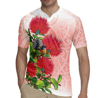 New Zealand Fantail Rugby Jersey Maori Koru With Pohutukawa Flowers LT05 - Polynesian Pride